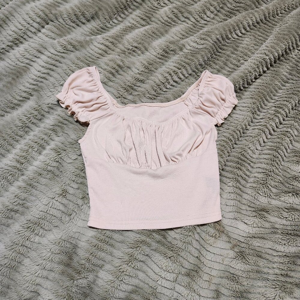Beige Ribbed Milkmaid blouse